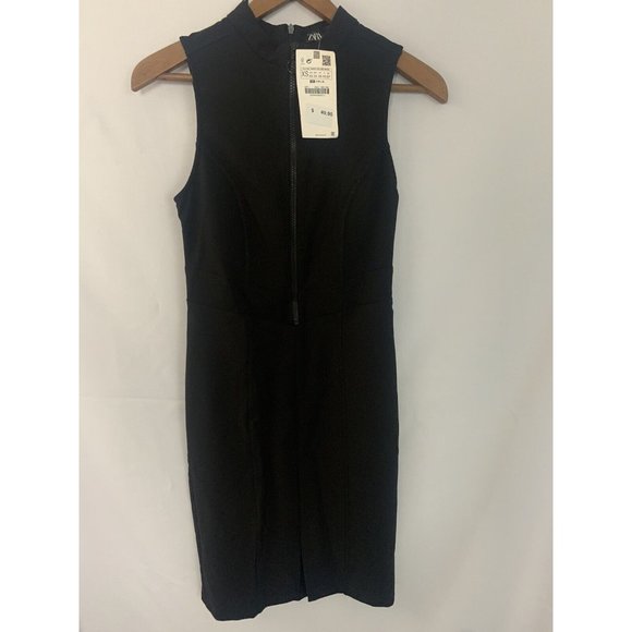 Zara women’s nwt xs 1/2 zip sleeveless black midi dress - Picture 1 of 7